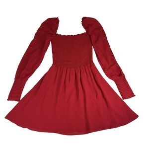 Reformation Kelli‎ Smocked Mini Dress in Lipstick Red Size XS Fit and Flare
